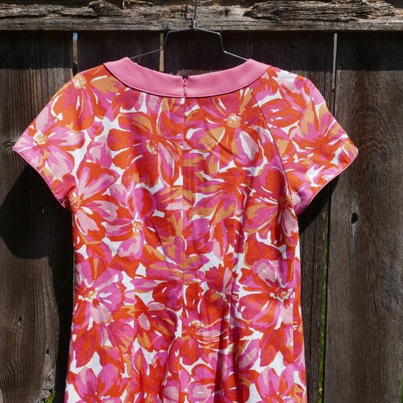 TAHARI ARTHUR S LEVINE Dress Size 6 Coral Flower Power Sheath Short Sleeve - Picture 7 of 8